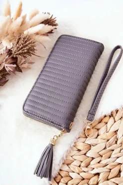 Discount Duży Portfel Pikowany Z Paseczkiem Szary Portfele