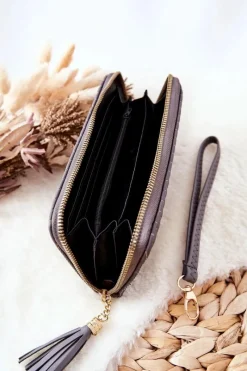 Discount Duży Portfel Pikowany Z Paseczkiem Szary Portfele