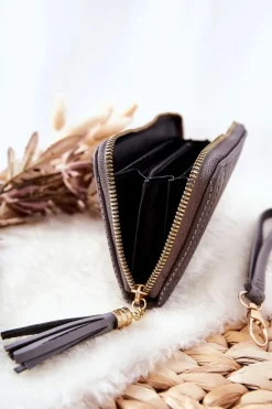 Discount Duży Portfel Pikowany Z Paseczkiem Szary Portfele