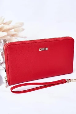 New Duży Skórzany Portfel Big Star HH674003 Czerwony Portfele