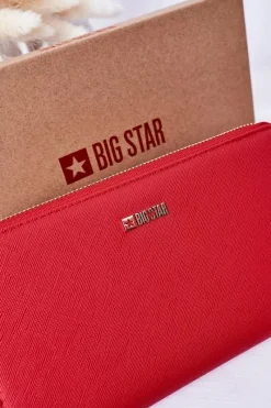 New Duży Skórzany Portfel Big Star HH674003 Czerwony Portfele
