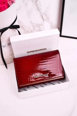 Portfele>Boto Duży Skórzany Portfel Damski GREGORIO Lakierowany Czerwony