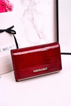 Portfele>Boto Duży Skórzany Portfel Damski GREGORIO Lakierowany Czerwony