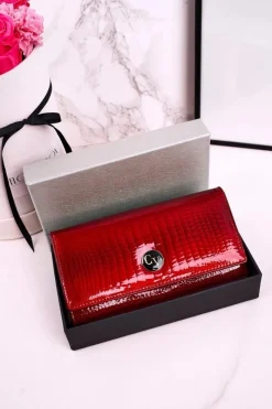 Portfele>Boto Duży Skórzany Portfel Damski CAVALDI Lakierowany Czerwony