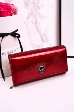 Portfele>Boto Duży Skórzany Portfel Damski CAVALDI Lakierowany Czerwony