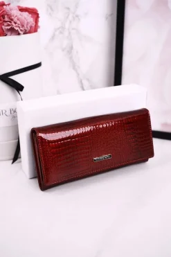 Portfele>Boto Duży Skórzany Portfel Damski LORENTI Lakierowany Czerwony