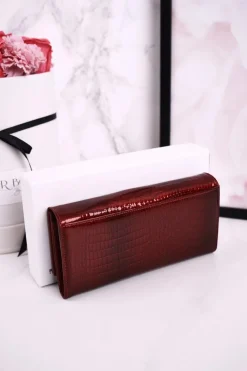 Portfele>Boto Duży Skórzany Portfel Damski LORENTI Lakierowany Czerwony