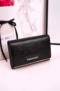 Online Boto Duży Skórzany Portfel Damski GREGORIO Lakierowany Czarny