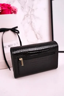 Online Boto Duży Skórzany Portfel Damski GREGORIO Lakierowany Czarny