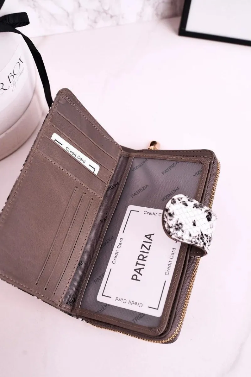 Clearance Duży Skórzany Portfel Damski PATRIZIA Lakierowany Szary Portfele