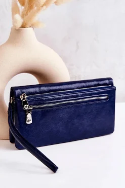 New Duży Skórzany Portfel Granatowy Rhodes Portfele