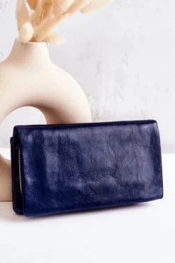 New Duży Skórzany Portfel Granatowy Rhodes Portfele