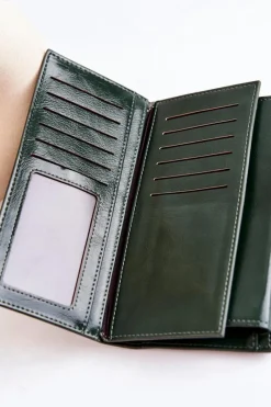 New Duży Skórzany Portfel Na Magnes Zielony Nereva Portfele