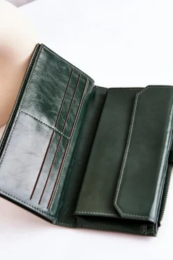 New Duży Skórzany Portfel Na Magnes Zielony Nereva Portfele