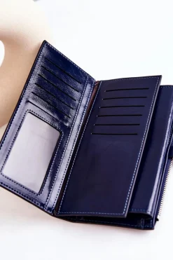 Boto Duży Skórzany Portfel Na Magnes Granatowy Nereva