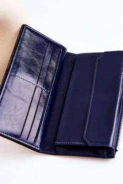 Boto Duży Skórzany Portfel Na Magnes Granatowy Nereva