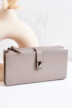 Portfele>Boto Duży Skórzany Portfel Na Magnes Szary Nereva