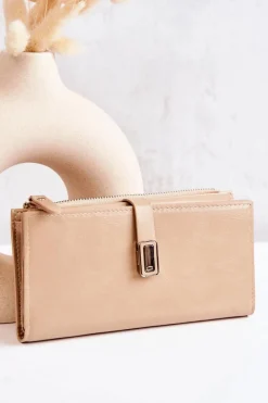 Portfele>Boto Duży Skórzany Portfel Na Magnes Beżowy Nereva