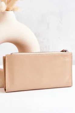 Portfele>Boto Duży Skórzany Portfel Na Magnes Beżowy Nereva