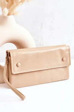 Portfele>Boto Duży Skórzany Portfel Na Suwak Loreaine Beżowy