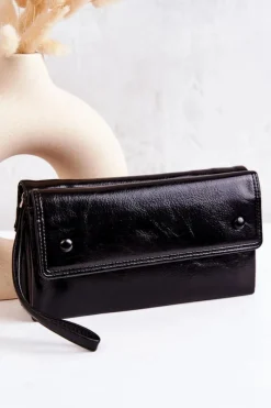 Online Boto Duży Skórzany Portfel Na Suwak Czarny Loreaine