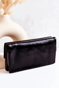 Online Boto Duży Skórzany Portfel Na Suwak Czarny Loreaine