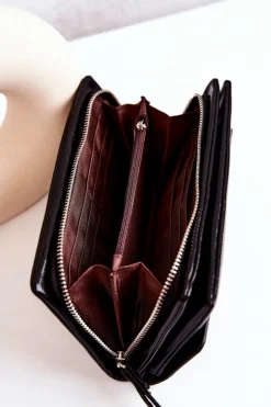 Online Boto Duży Skórzany Portfel Na Suwak Czarny Loreaine