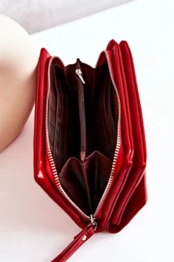 Portfele>Boto Duży Skórzany Portfel Na Suwak Czerwony Loreaine