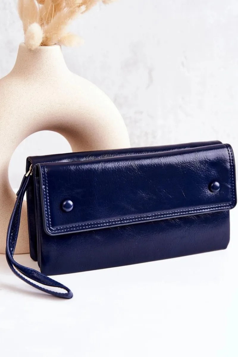 Portfele>Boto Duży Skórzany Portfel Na Suwak Granatowy Loreaine