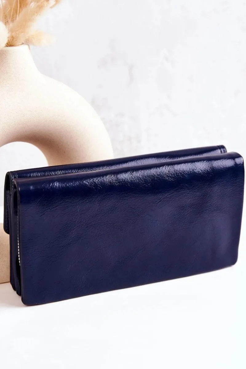 Portfele>Boto Duży Skórzany Portfel Na Suwak Granatowy Loreaine