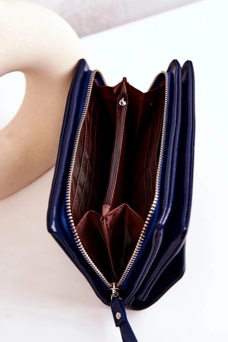 Portfele>Boto Duży Skórzany Portfel Na Suwak Granatowy Loreaine