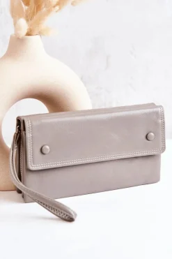 Online Duży Skórzany Portfel Na Suwak Szary Loreaine Portfele