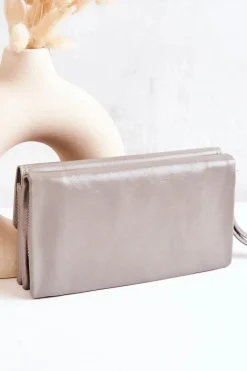 Online Duży Skórzany Portfel Na Suwak Szary Loreaine Portfele