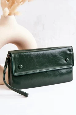 Online Boto Duży Skórzany Portfel Na Suwak Zielony Loreaine