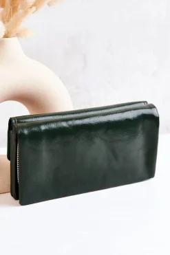 Online Boto Duży Skórzany Portfel Na Suwak Zielony Loreaine