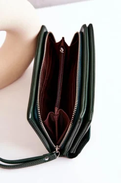 Online Boto Duży Skórzany Portfel Na Suwak Zielony Loreaine