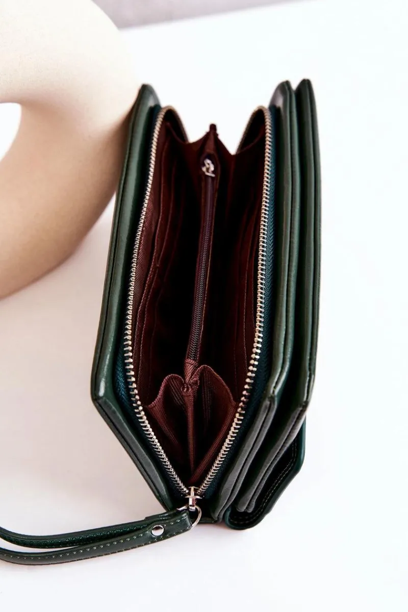 Online Boto Duży Skórzany Portfel Na Suwak Zielony Loreaine