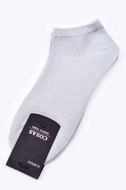 Outlet Dwupak Damskie Stopki Ze Srebrną Nitką Szare Skarpetki|Skarpetki