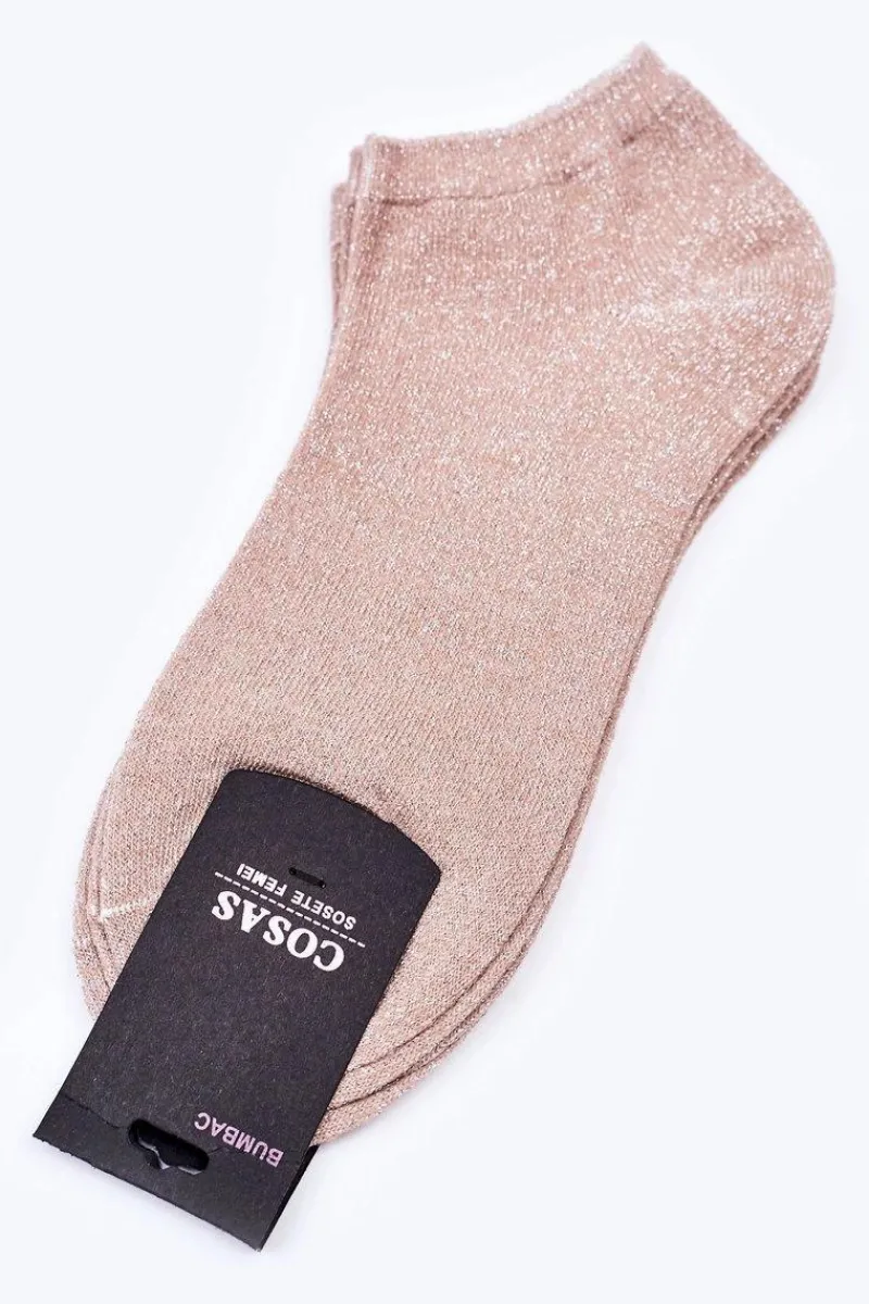 Hot Dwupak Damskie Stopki Ze Srebrną Nitką Beżowe Skarpetki|Skarpetki