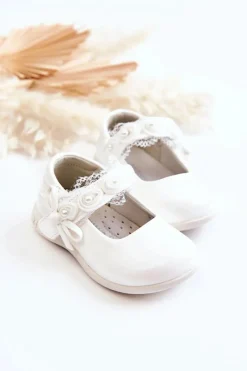 Discount Dziecięce Balerinki Na Rzepy Z Koronką Białe Evelyn Dzieci Balerinki Dziecięce