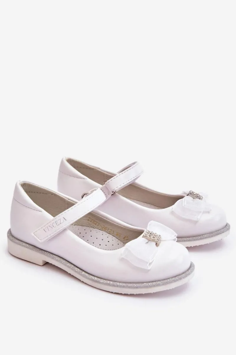 Dziecięce Balerinki Na Rzep Z Ozdobną Kokardą Białe Nadia Dzieci Balerinki Dziecięce
