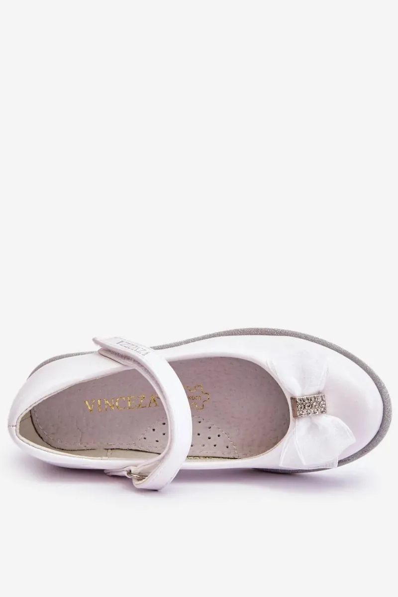 Dziecięce Balerinki Na Rzep Z Ozdobną Kokardą Białe Nadia Dzieci Balerinki Dziecięce