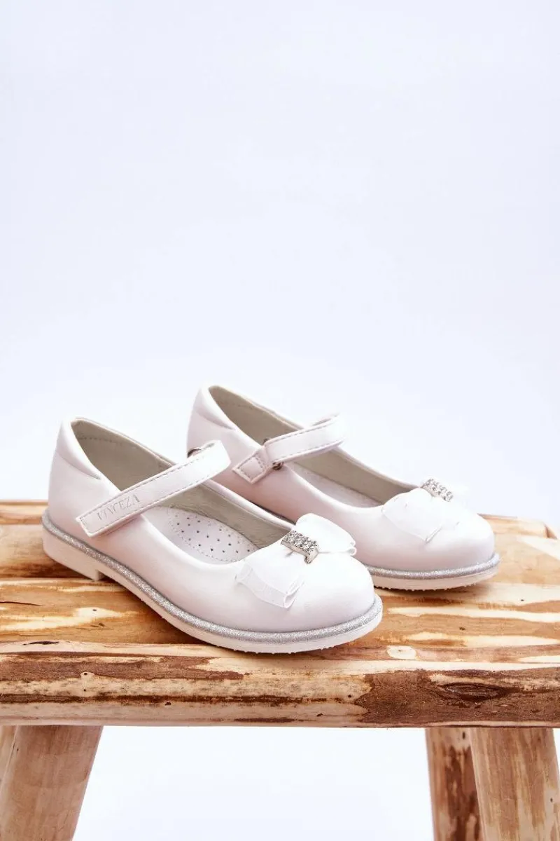 Dziecięce Balerinki Na Rzep Z Ozdobną Kokardą Białe Nadia Dzieci Balerinki Dziecięce