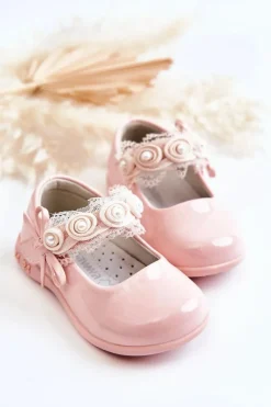 Balerinki Dziecięce>Boto Dziecięce Balerinki Na Rzepy Z Koronką Różowe Evelyn