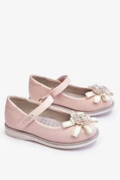 Balerinki Dziecięce>Buty damskie Vinceza Dziecięce Balerinki Na Rzep Z Ozdobnym Kwiatem Różowe Freya