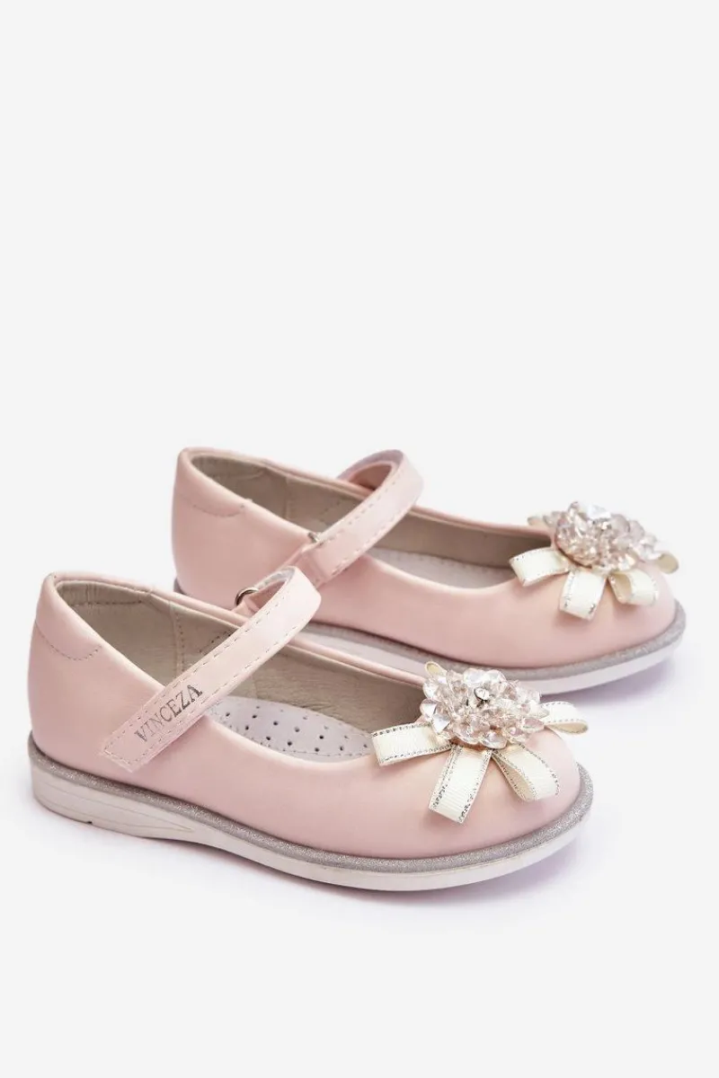 Balerinki Dziecięce>Buty damskie Vinceza Dziecięce Balerinki Na Rzep Z Ozdobnym Kwiatem Różowe Freya