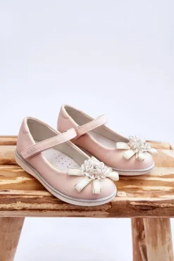 Balerinki Dziecięce>Buty damskie Vinceza Dziecięce Balerinki Na Rzep Z Ozdobnym Kwiatem Różowe Freya