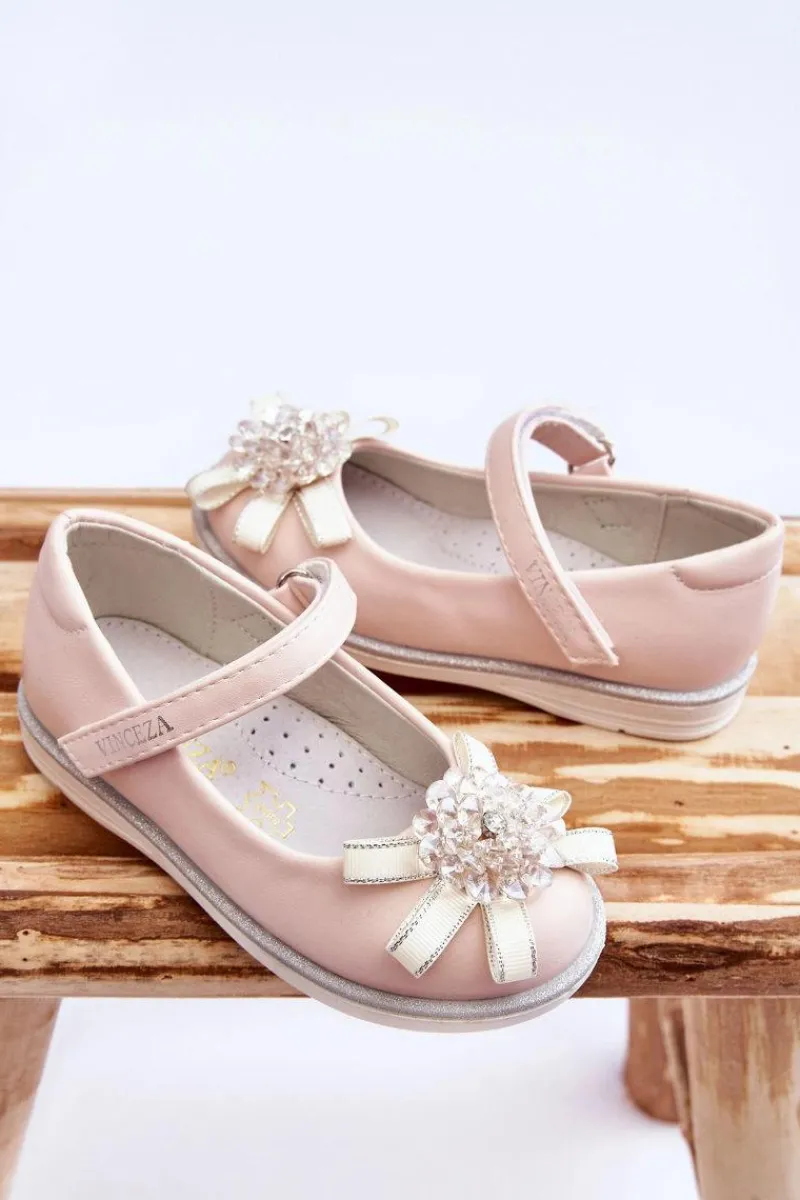 Balerinki Dziecięce>Buty damskie Vinceza Dziecięce Balerinki Na Rzep Z Ozdobnym Kwiatem Różowe Freya