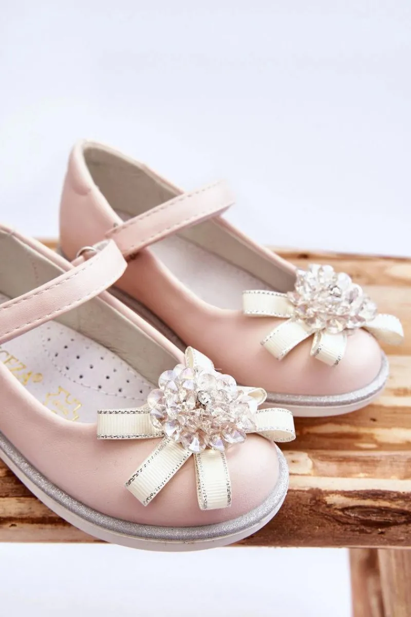 Balerinki Dziecięce>Buty damskie Vinceza Dziecięce Balerinki Na Rzep Z Ozdobnym Kwiatem Różowe Freya