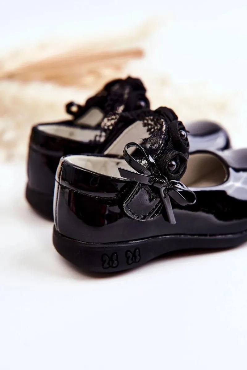 Balerinki Dziecięce>Boto Dziecięce Balerinki Na Rzepy Z Koronką Czarne Evelyn